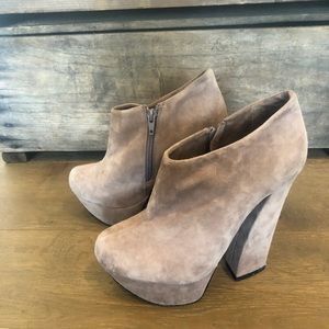 Tan suede platform booties